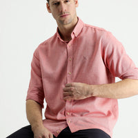 Coral Red Long Sleeve Regular Fit Cotton Linen Shirt