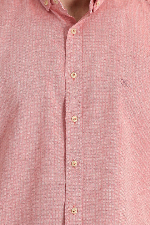 Coral Red Long Sleeve Regular Fit Cotton Linen Shirt