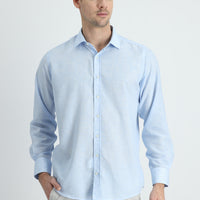Light Blue Long Sleeve Regular Fit Linen Blend Shirt