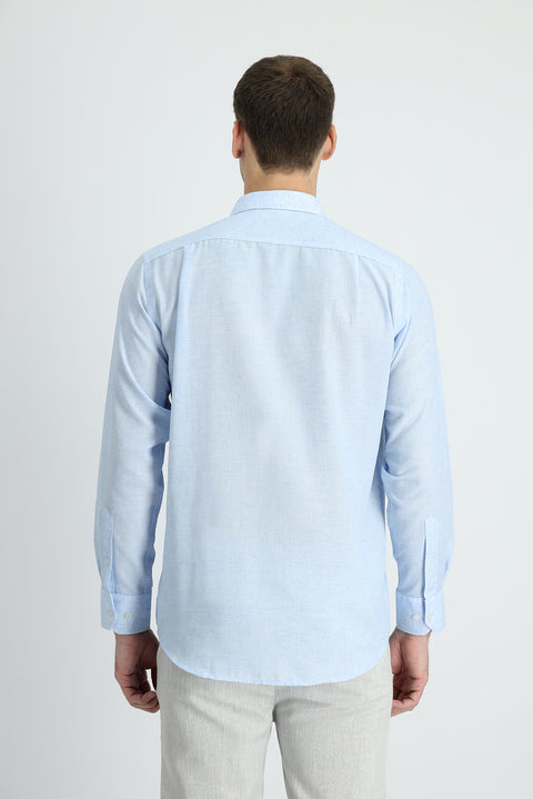 Light Blue Long Sleeve Regular Fit Linen Blend Shirt