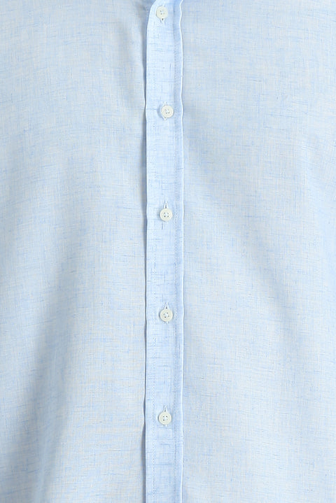 Light Blue Long Sleeve Regular Fit Linen Blend Shirt