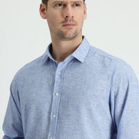 Dark Blue Long Sleeve Regular Fit Linen Blend Shirt