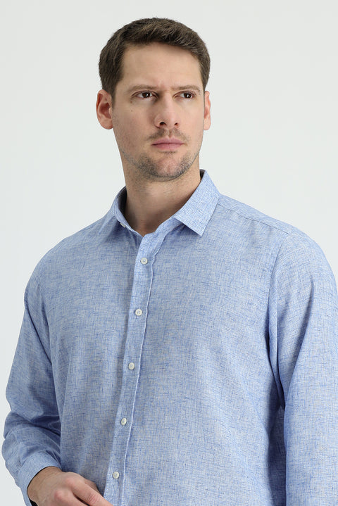 Dark Blue Long Sleeve Regular Fit Linen Blend Shirt