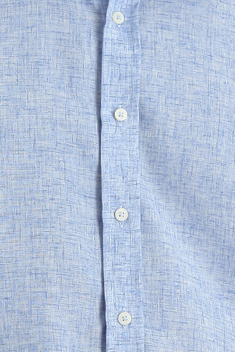 Dark Blue Long Sleeve Regular Fit Linen Blend Shirt