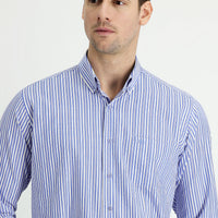 Sax Blue Long Sleeve Regular Fit Striped Sport Cotton Shirt