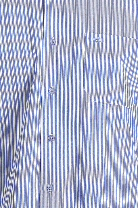 Sax Blue Long Sleeve Regular Fit Striped Sport Cotton Shirt