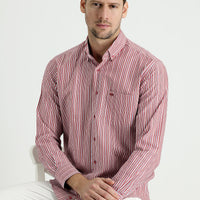 Flag Red Long Sleeve Regular Fit Striped Cotton Sport Shirt