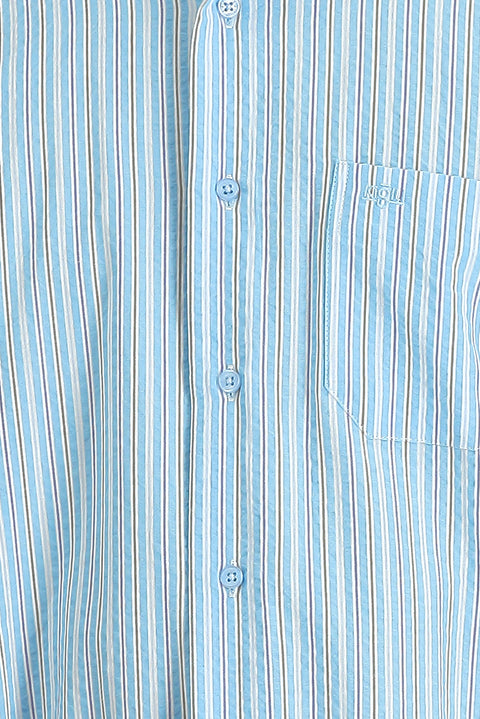 Light Turquoise Long Sleeve Regular Fit Striped Cotton Sport Shirt