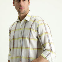 Dark Green Long Sleeve Regular Fit Plaid Cotton Linen Blend Shirt