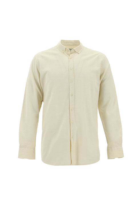 Light Beige Long Sleeve Slim Fit Narrow Cut Sport Cotton Shirt