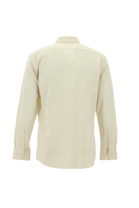 Light Beige Long Sleeve Slim Fit Narrow Cut Sport Cotton Shirt