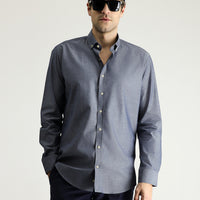 Medium Navy Long Sleeve Slim Fit Narrow Cut Sport Cotton Shirt