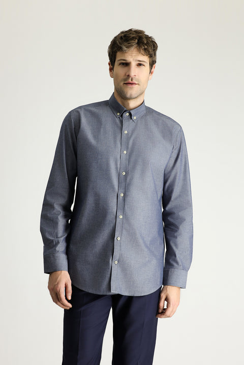 Medium Navy Long Sleeve Slim Fit Narrow Cut Sport Cotton Shirt
