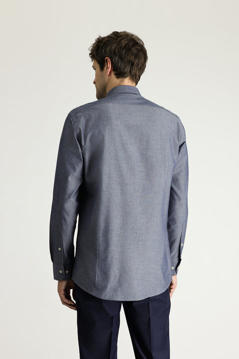 Medium Navy Long Sleeve Slim Fit Narrow Cut Sport Cotton Shirt