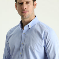 Light Blue Long Sleeve Slim Fit Narrow Cut Sport Cotton Shirt