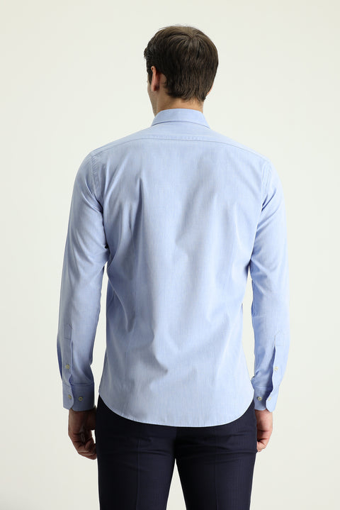 Light Blue Long Sleeve Slim Fit Narrow Cut Sport Cotton Shirt