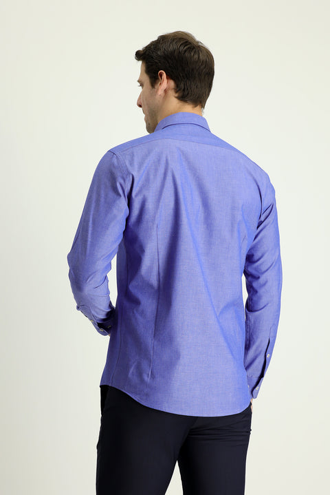 Indigo Long Sleeve Slim Fit Narrow Cut Sport Cotton Shirt
