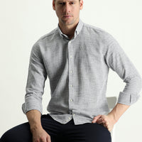 Medium Grey Long Sleeve Slim Fit Narrow Cut Linen-Look Cotton Sport Button-Down Collar Shirt
