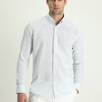 Light Blue Long Sleeve Slim Fit Narrow Cut Linen-Look Cotton Sport Button-Down Collar Shirt
