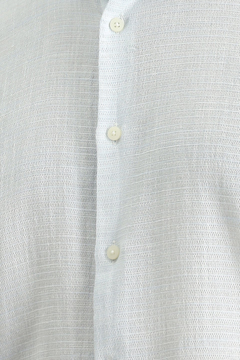 Light Blue Long Sleeve Slim Fit Narrow Cut Linen-Look Cotton Sport Button-Down Collar Shirt