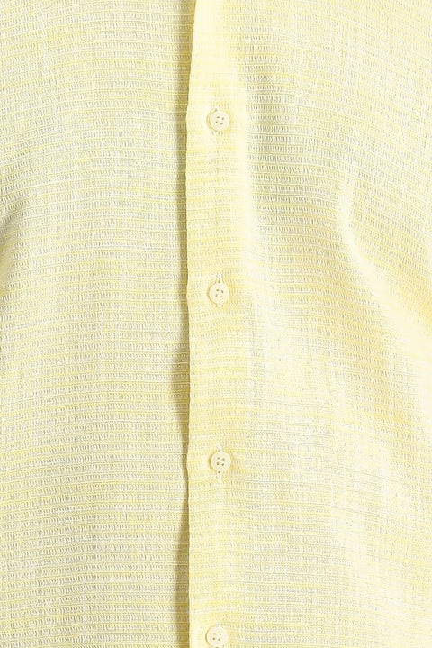 Light Yellow Long Sleeve Slim Fit Narrow Cut Linen-Look Cotton Sport Button-Down Collar Shirt