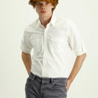 White Long Sleeve Slim Fit Narrow Cut Cotton Sports Shirt