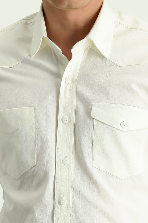 White Long Sleeve Slim Fit Narrow Cut Cotton Sports Shirt