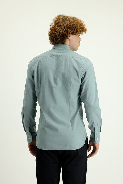 Light Green Long Sleeve Slim Fit Narrow Cut Cotton Sport Shirt