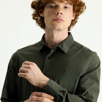 Medium Khaki Techno-Line Long Sleeve Slim Fit Knitted Shirt