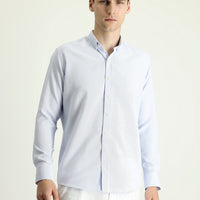 Light Blue Long Sleeve Slim Fit Narrow Cut Patterned Sporty Cotton Easy Iron Button-Down Collar Shirt