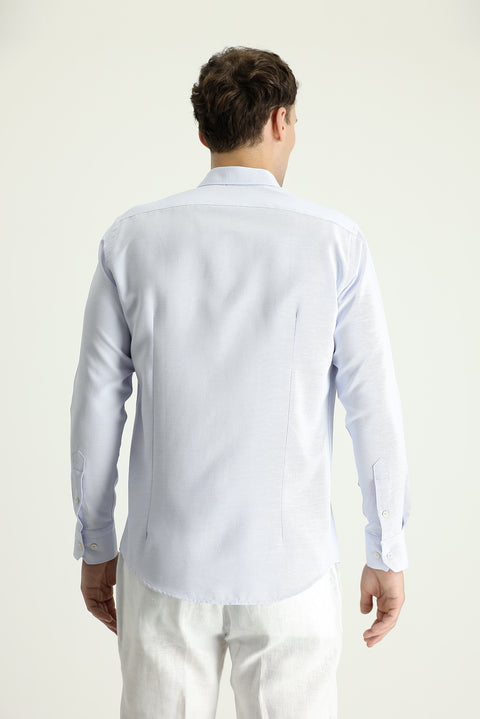 Light Blue Long Sleeve Slim Fit Narrow Cut Patterned Sporty Cotton Easy Iron Button-Down Collar Shirt