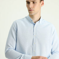Aqua Blue Long Sleeve Slim Fit Narrow Cut Patterned Sporty Cotton Easy-Iron Button-Down Collar Shirt