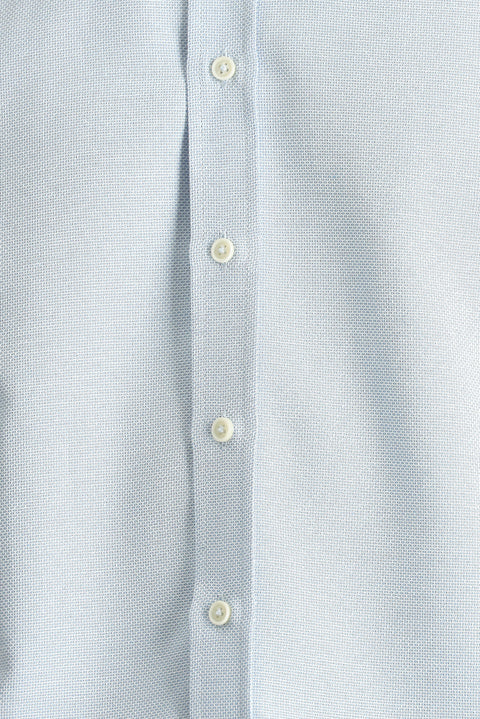 Aqua Blue Long Sleeve Slim Fit Narrow Cut Patterned Sporty Cotton Easy-Iron Button-Down Collar Shirt