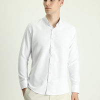 White Long Sleeve Slim Fit Narrow Cut Patterned Sporty Cotton Easy Iron Button-Down Collar Shirt