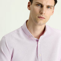 Lilac Long Sleeve Slim Fit Narrow Cut Patterned Sporty Cotton Easy Iron Button-Down Collar Shirt
