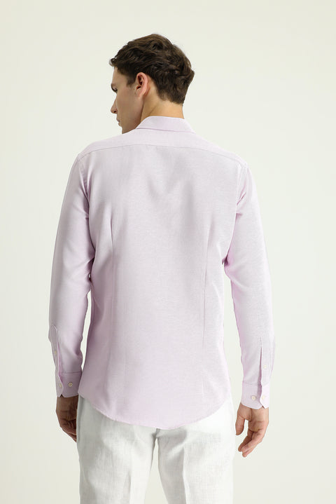 Lilac Long Sleeve Slim Fit Narrow Cut Patterned Sporty Cotton Easy Iron Button-Down Collar Shirt