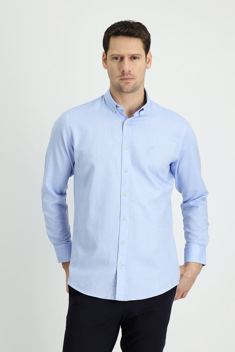 Açık Mavi Uzun Kol Slim Fit Dar Kesim Spor Gömlek