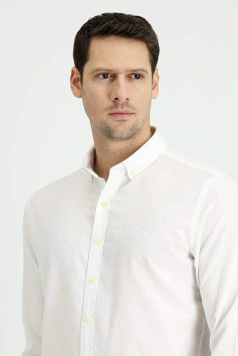 White Long Sleeve Slim Fit Narrow Cut Sport Shirt