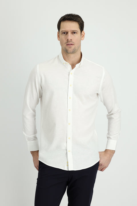 White Long Sleeve Slim Fit Narrow Cut Sport Shirt