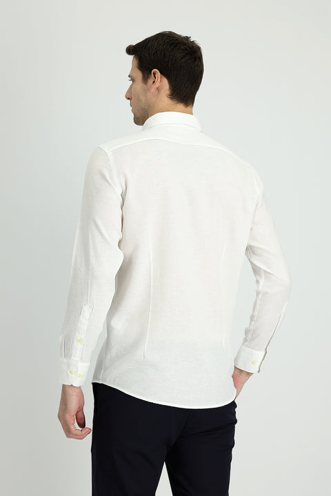 White Long Sleeve Slim Fit Narrow Cut Sport Shirt