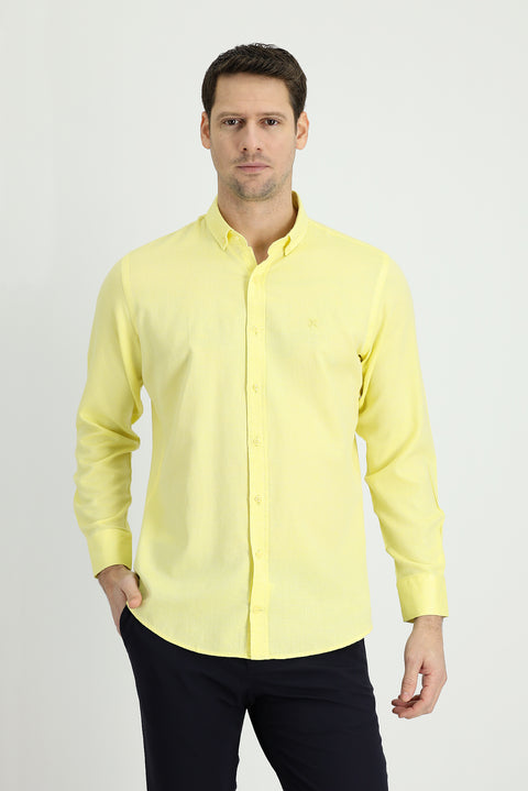 Lemon Yellow Long Sleeve Slim Fit Narrow Cut Sport Shirt