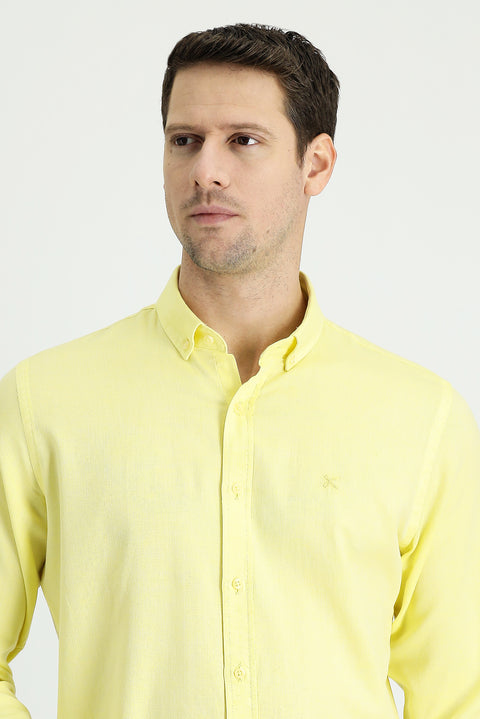 Lemon Yellow Long Sleeve Slim Fit Narrow Cut Sport Shirt