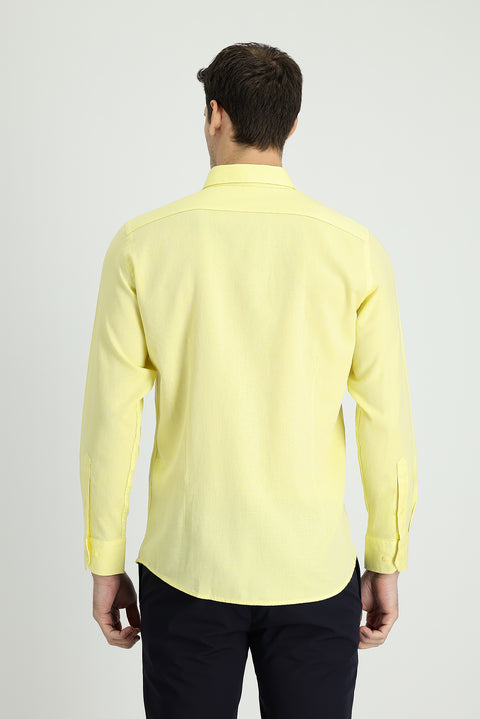 Lemon Yellow Long Sleeve Slim Fit Narrow Cut Sport Shirt