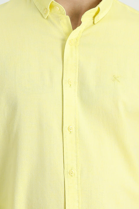Lemon Yellow Long Sleeve Slim Fit Narrow Cut Sport Shirt