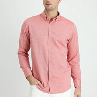 Coral Red Long Sleeve Slim Fit Narrow Cut Sport Shirt