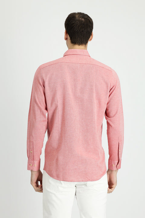 Coral Red Long Sleeve Slim Fit Narrow Cut Sport Shirt