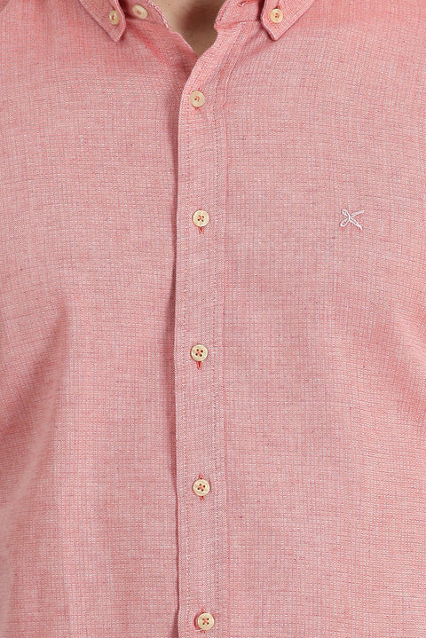 Coral Red Long Sleeve Slim Fit Narrow Cut Sport Shirt