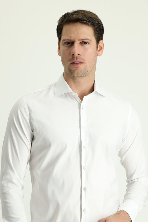 White Long Sleeve Slim Fit Classic Cotton Shirt