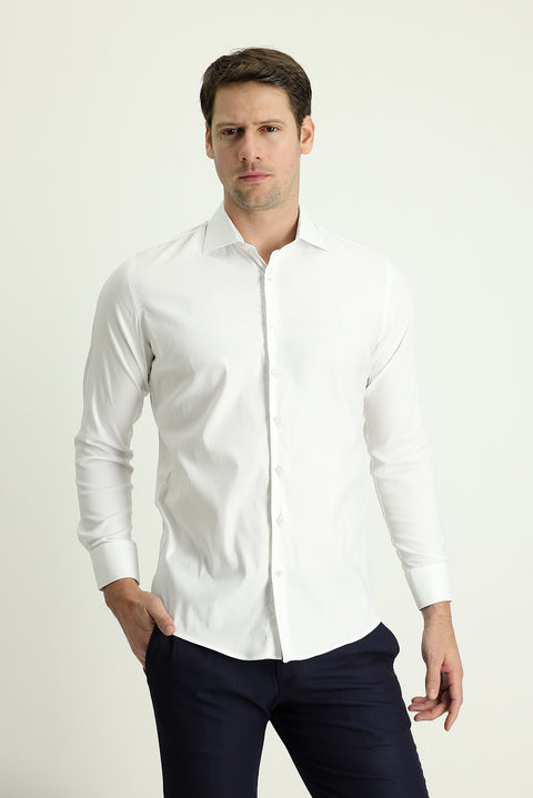 White Long Sleeve Slim Fit Classic Cotton Shirt