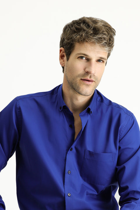 Medium Navy Long Sleeve Regular Fit Cotton Shirt